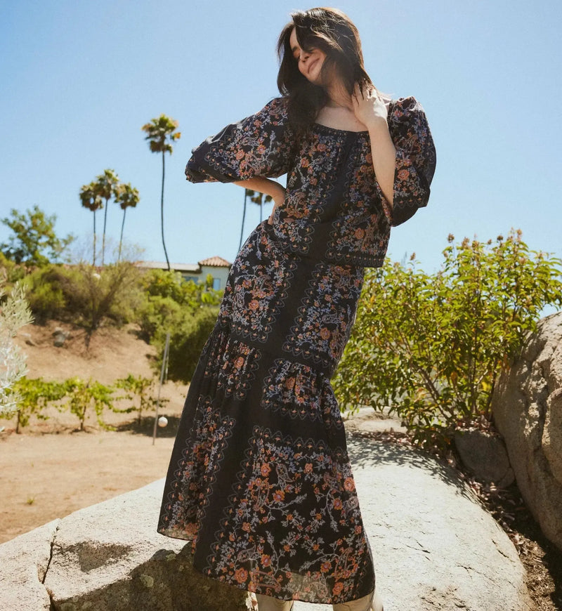 Cleobella Marjorie Ankle Skirt- Dark La Ramos Print-Hand In Pocket