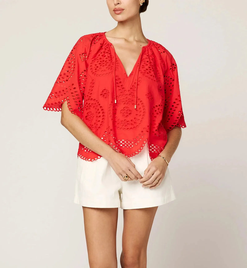Cleobella Lulu Blouse- Poppy Red-Hand In Pocket