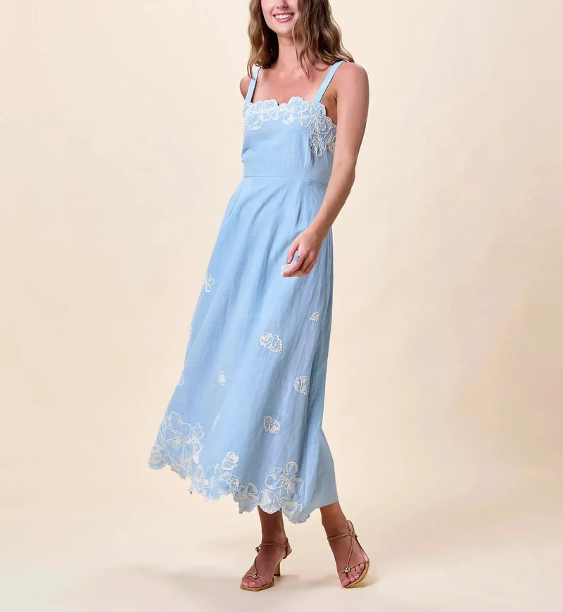 Cleobella Marceline Midi Dress- Glacier-Hand In Pocket