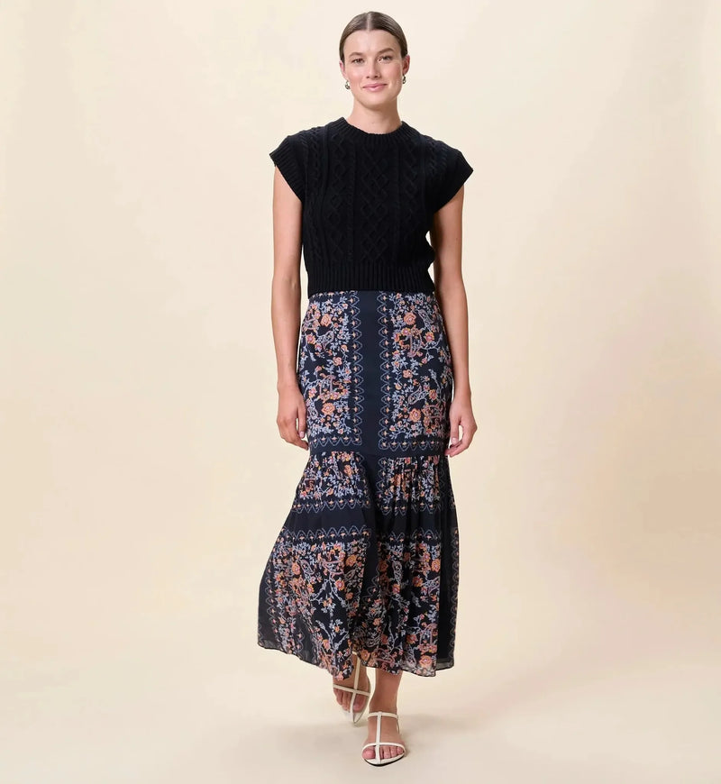Cleobella Marjorie Ankle Skirt- Dark La Ramos Print-Hand In Pocket