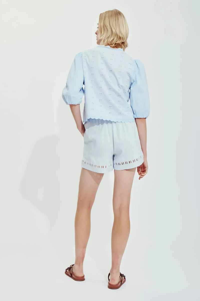 Melissa Nepton Jasmine Embroidered Shorts- Ice Blue-Hand In Pocket