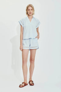 Melissa Nepton Jasmine Embroidered Shorts- Ice Blue-Hand In Pocket
