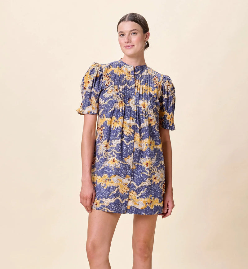 Cleobella Nadia Mini Dress- Blue Castello
