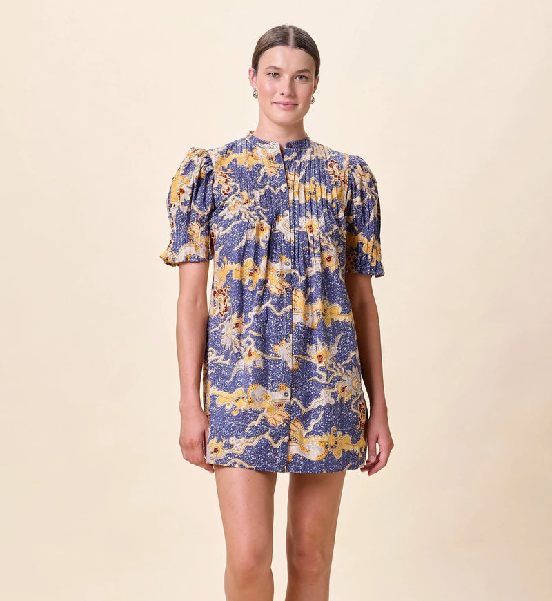 Cleobella Nadia Mini Dress- Blue Castello