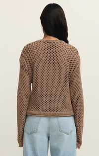 Z Supply Cala Crochet Sweater- Campfire-Hand In Pocket