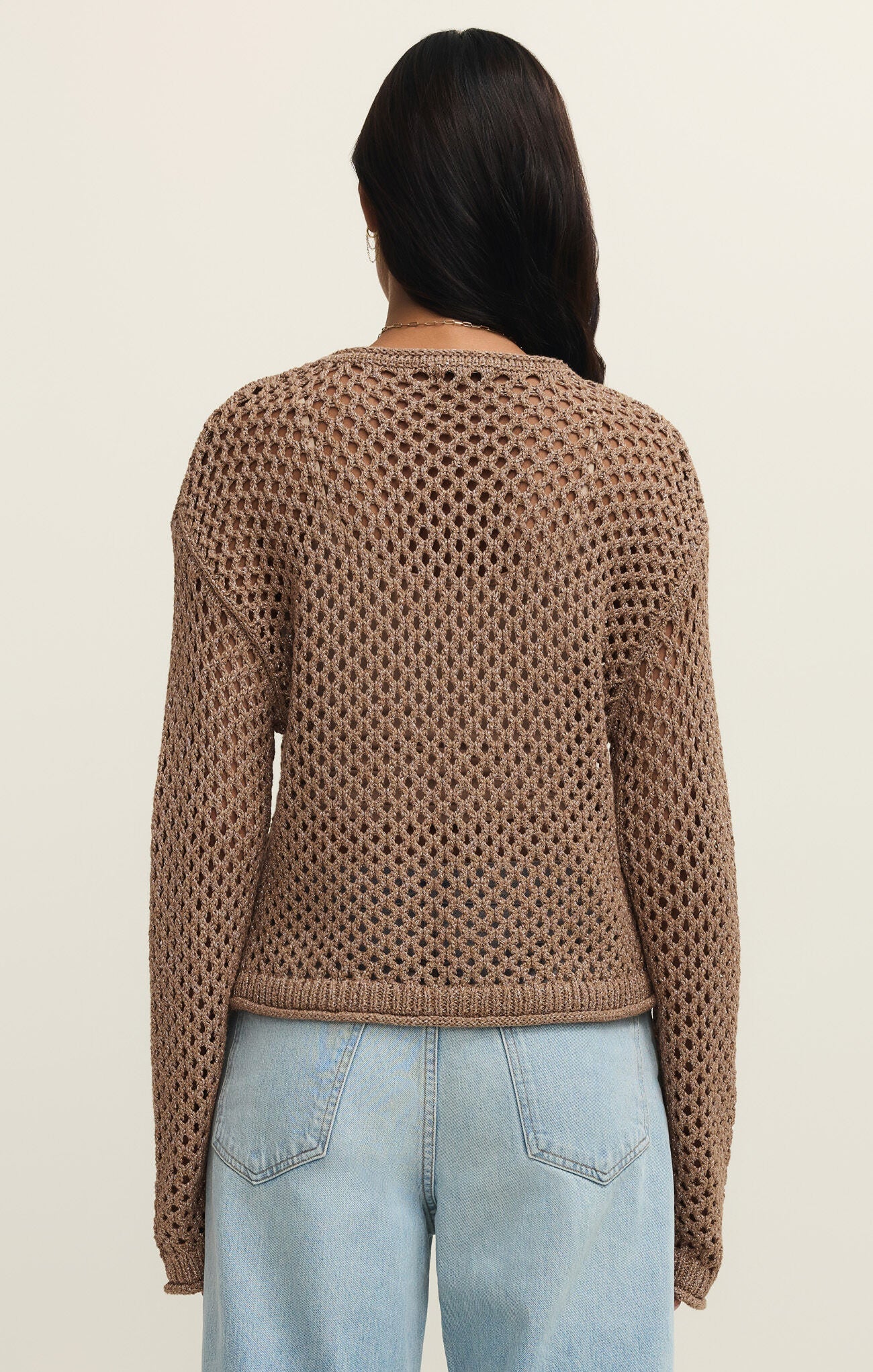 Z Supply Cala Crochet Sweater- Campfire-Hand In Pocket