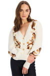 Allison Piper Cardigan - Ivory/ Brown-Hand In Pocket