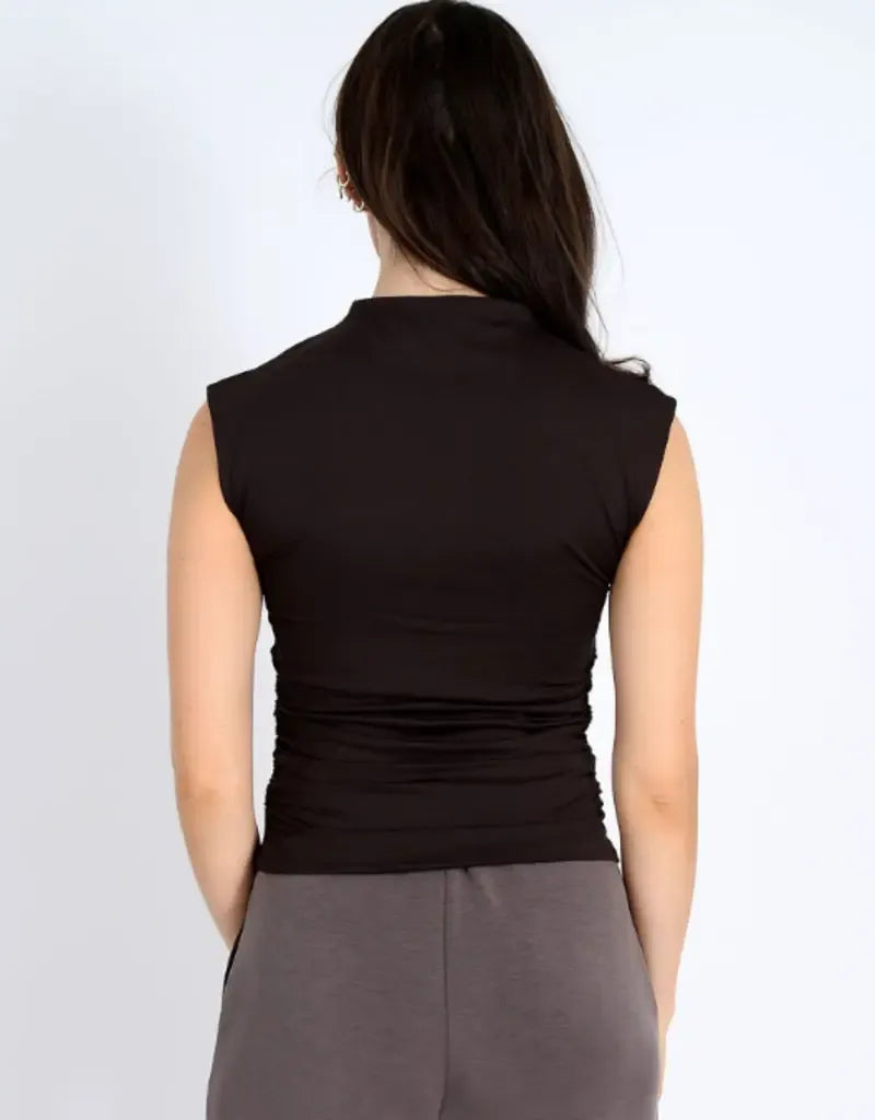 RD Style Yve Funnel Neck Top - Dark Walnut-Hand In Pocket