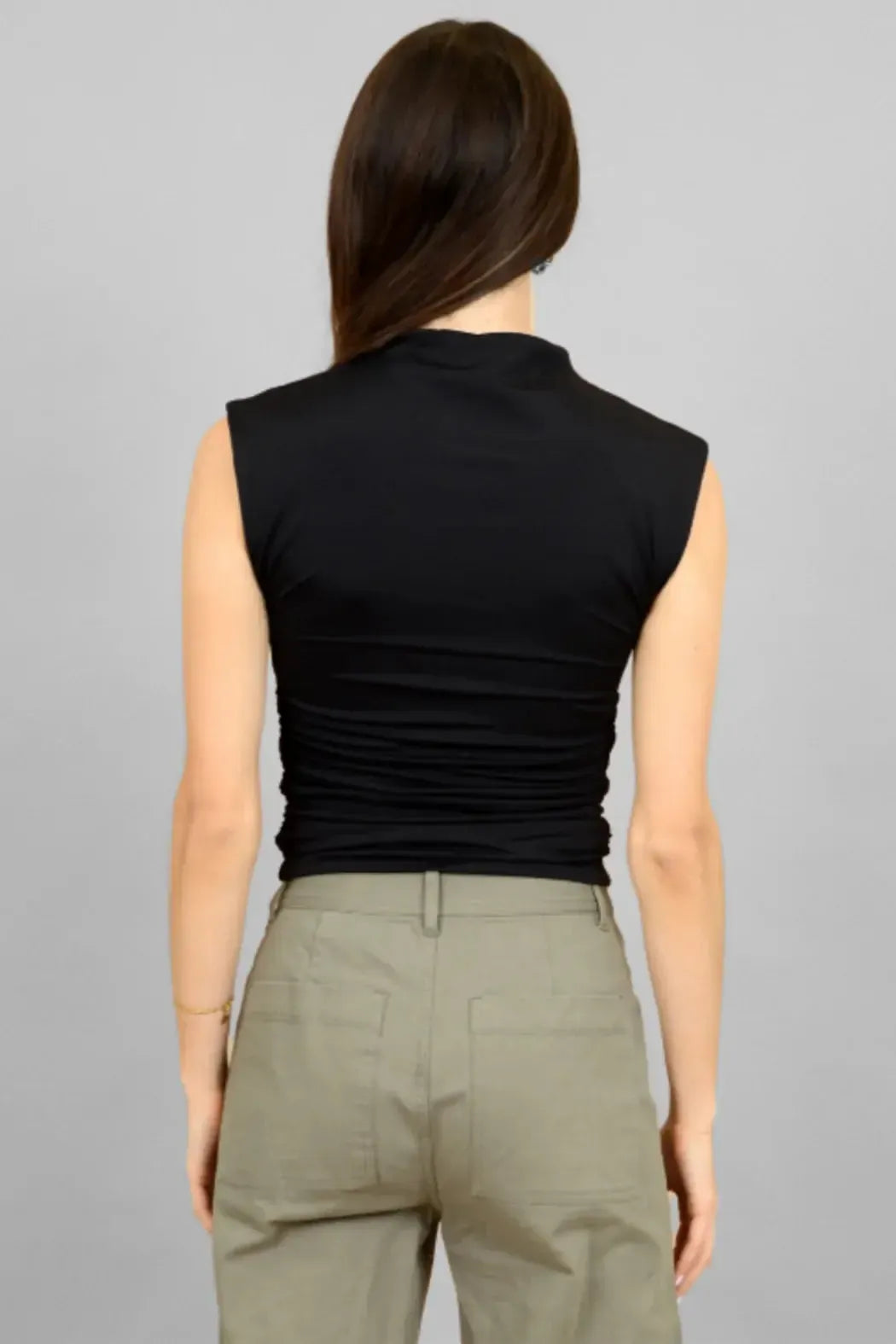RD Style Yve Funnel Neck Top- Black-Hand In Pocket