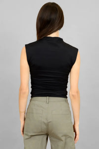 RD Style Yve Funnel Neck Top- Black-Hand In Pocket