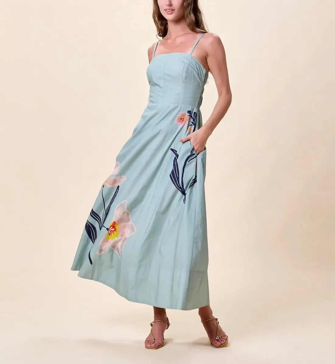 Cleobella Riley Ankle Dress - Moresco Blue Surf-Hand In Pocket