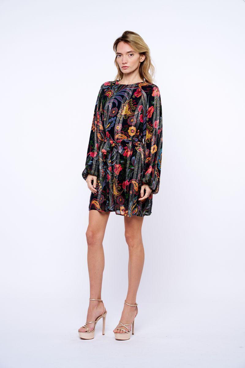 Ciebon Odette Bubble Sleeve Mini Dress - Black Multi