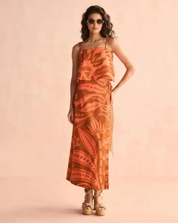 Omika Sammi Skirt - Naia Terracotta-Hand In Pocket