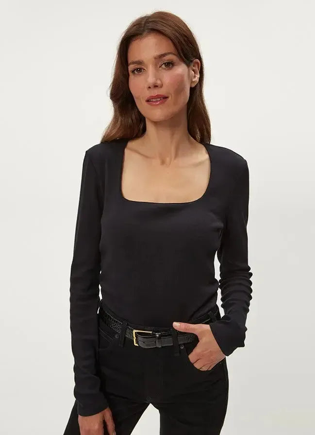 Michael Stars Sarah Square Neck LS- Black-Hand In Pocket