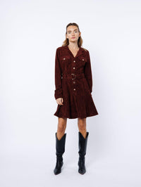 Ciebon Laurie Belted Mini Dress - Brown Wine-Hand In Pocket