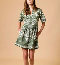 Cleobella Starling Mini Dress-Verdant Flight-Hand In Pocket
