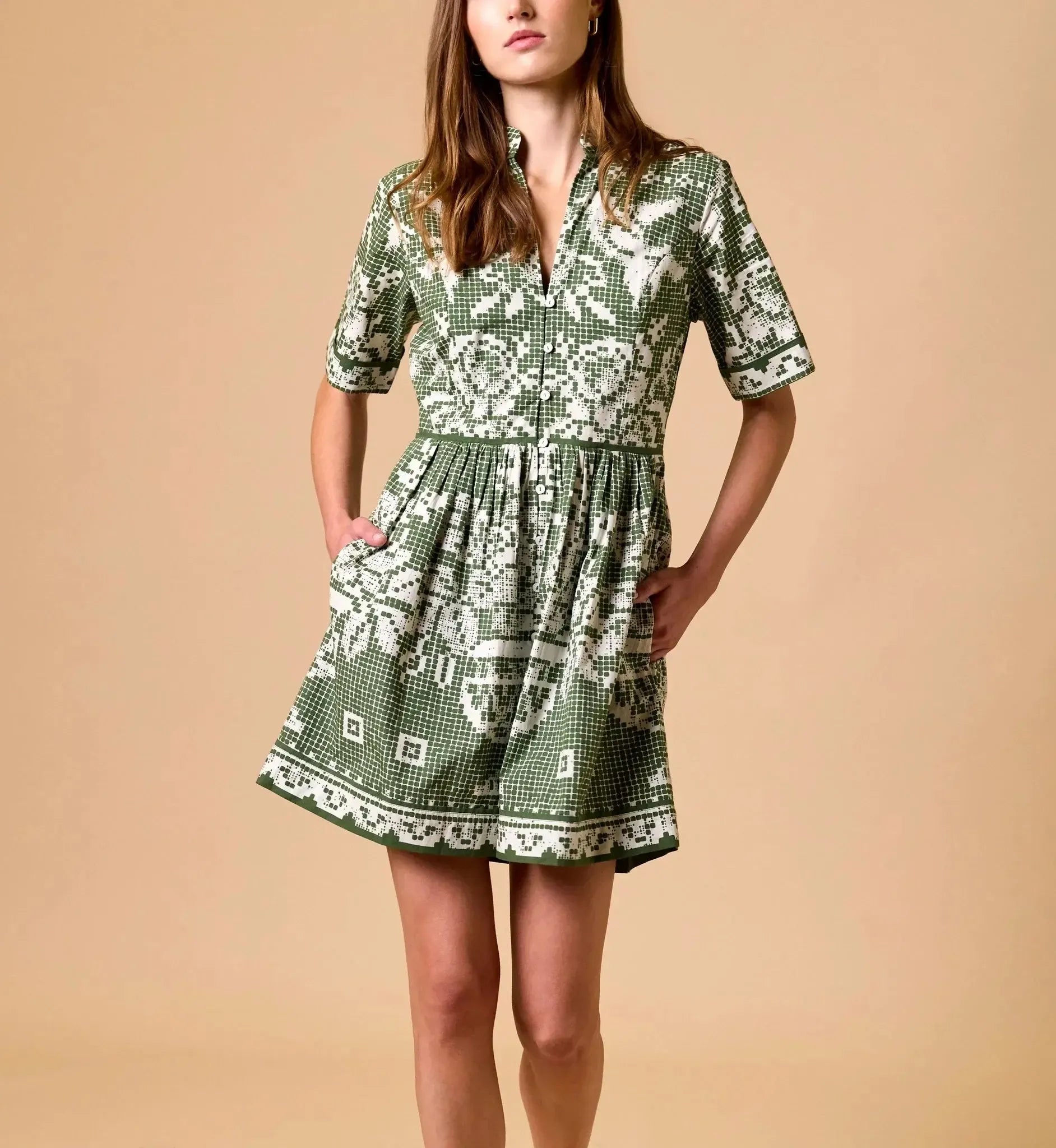 Cleobella Starling Mini Dress-Verdant Flight-Hand In Pocket
