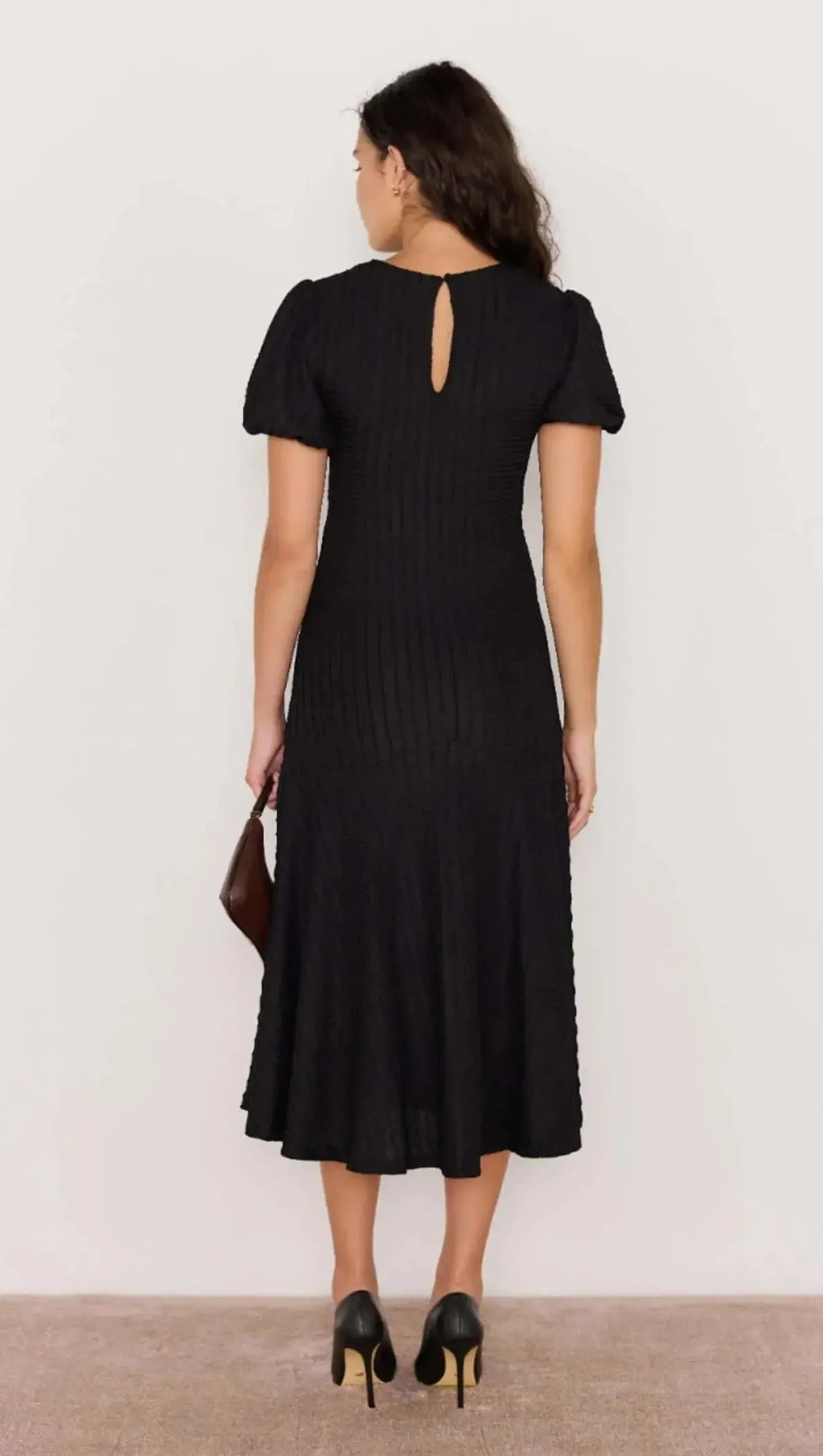 MINKPINK Anais Drop Waist Midi Dress- Black-Hand In Pocket