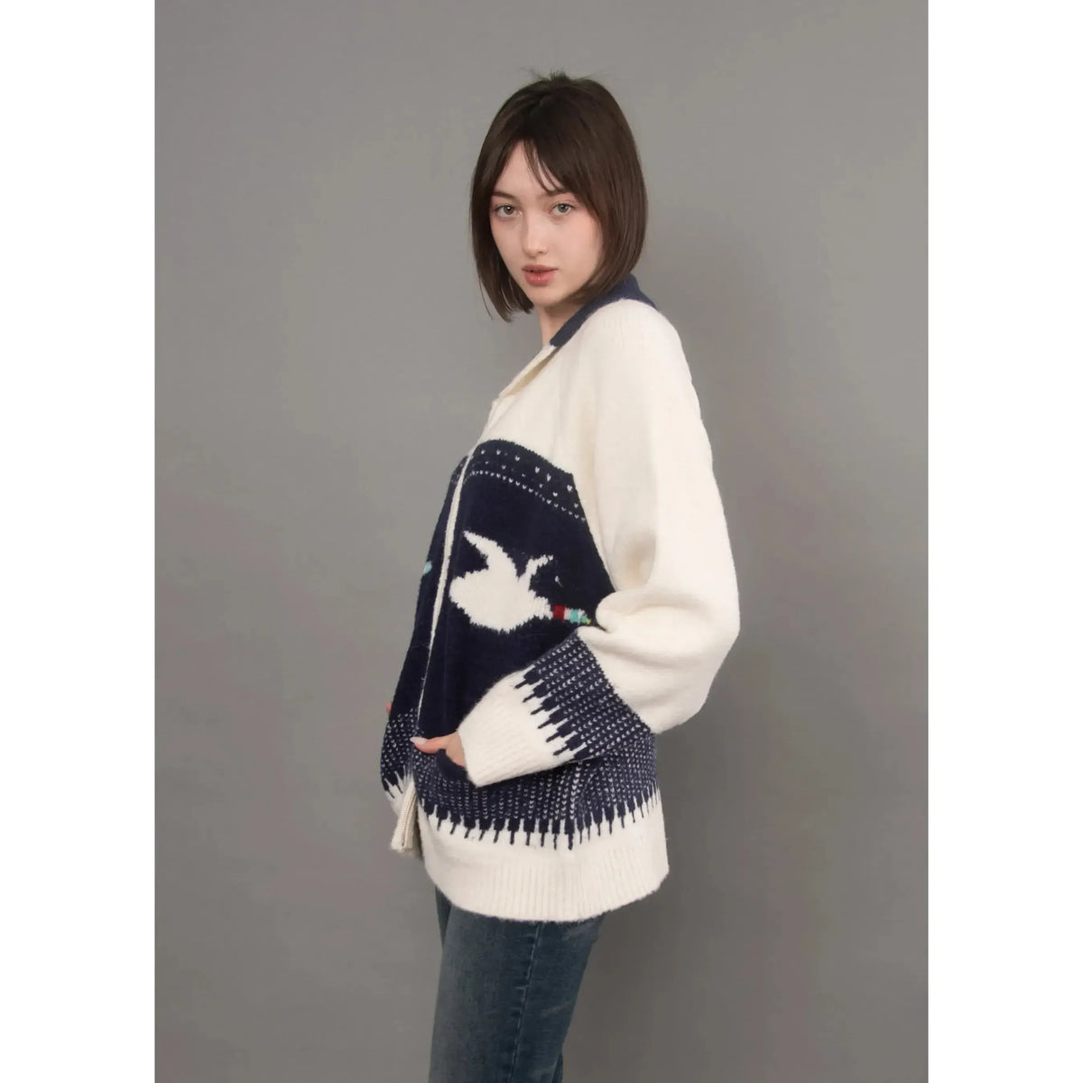 RD Style Taji Raglan Cardigan - Navy-Hand In Pocket