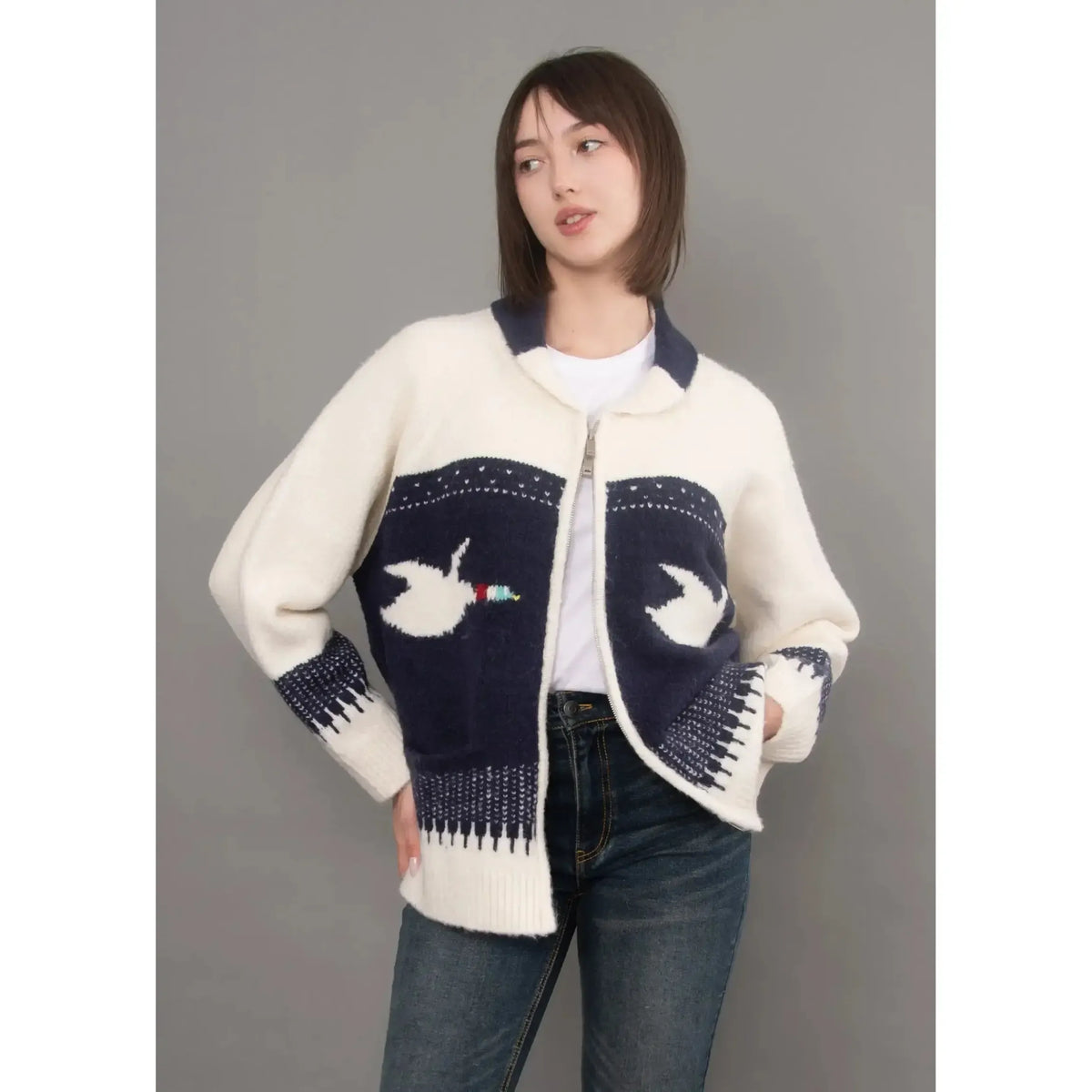 RD Style Taji Raglan Cardigan - Navy-Hand In Pocket