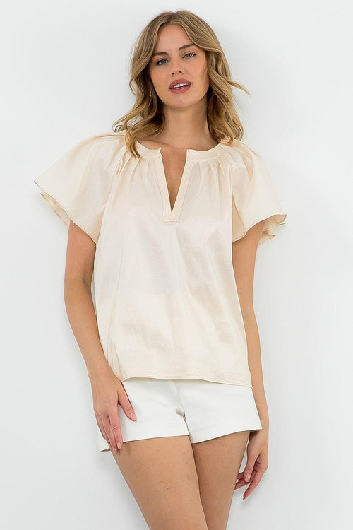THML Camille Flutter Sleeve Top - Cream-Hand In Pocket