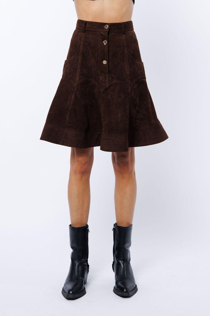 Ciebon Tiffany Mini Skirt - Chocolate Brown-Hand In Pocket