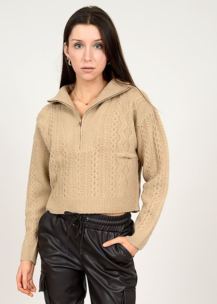 Ulrica Long Sleeve Crew Neck Pullover - Irish Cream-Hand In Pocket