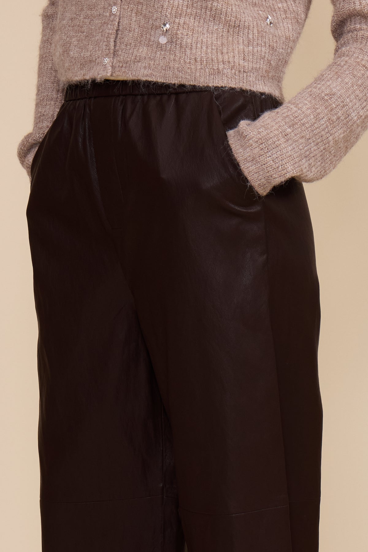 Lucy Paris Jason Faux Leather Pant - Brown-Hand In Pocket