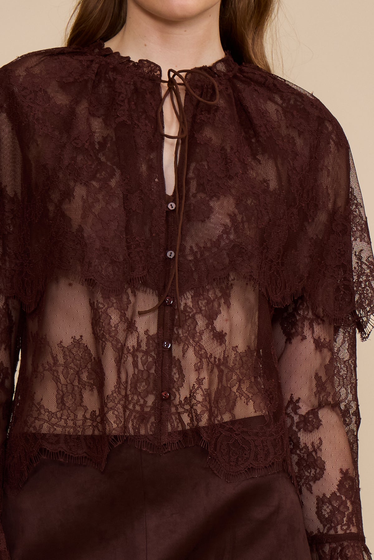 Lucy Paris Lili Lace Capelet Top - Brown-Hand In Pocket