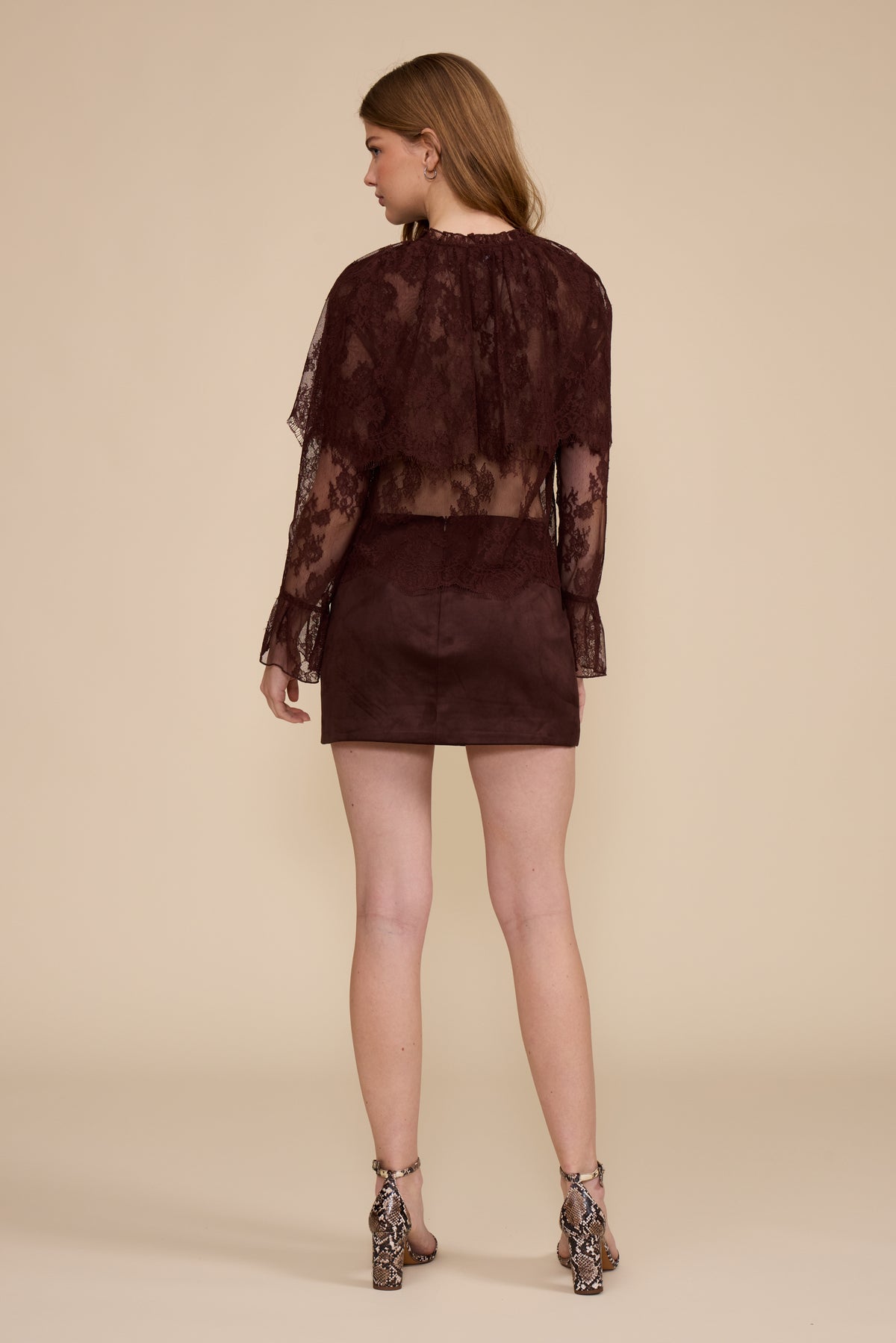 Lucy Paris Lili Lace Capelet Top - Brown-Hand In Pocket
