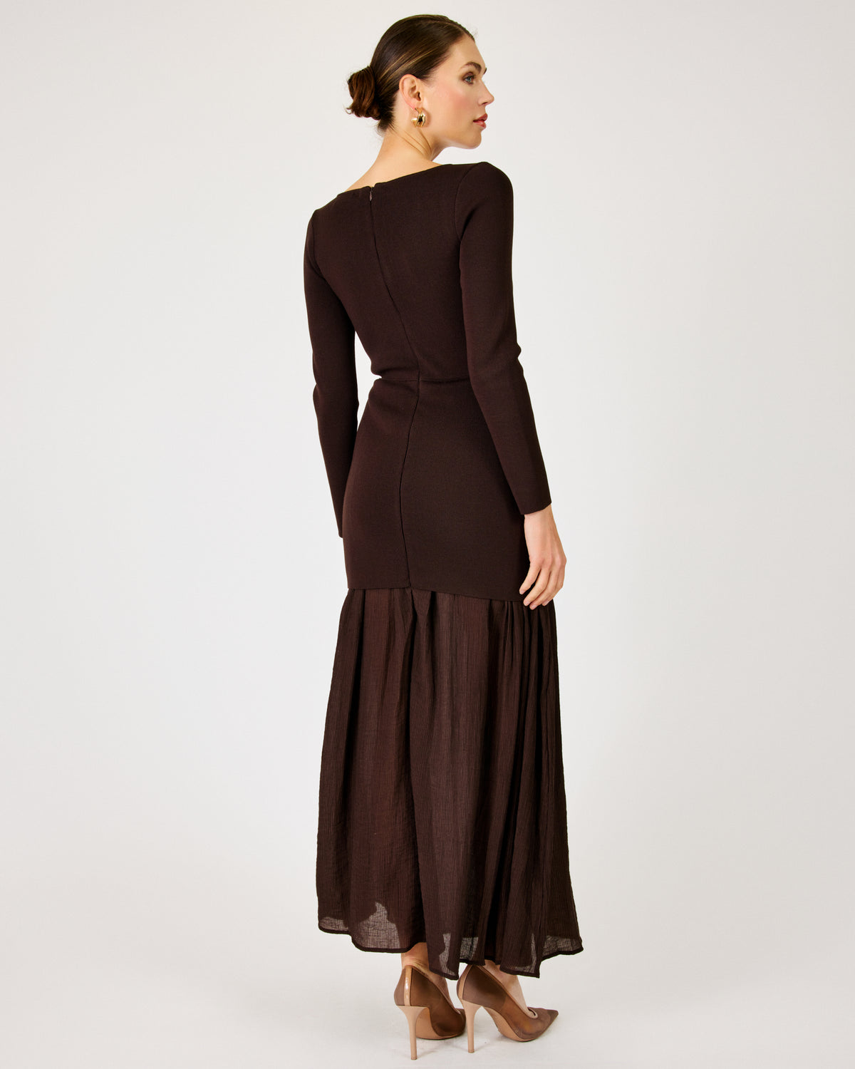 Line + Dot Gemma Dress - Dark Brown-Hand In Pocket