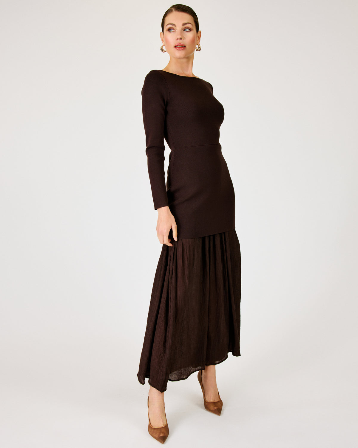 Line + Dot Gemma Dress - Dark Brown-Hand In Pocket