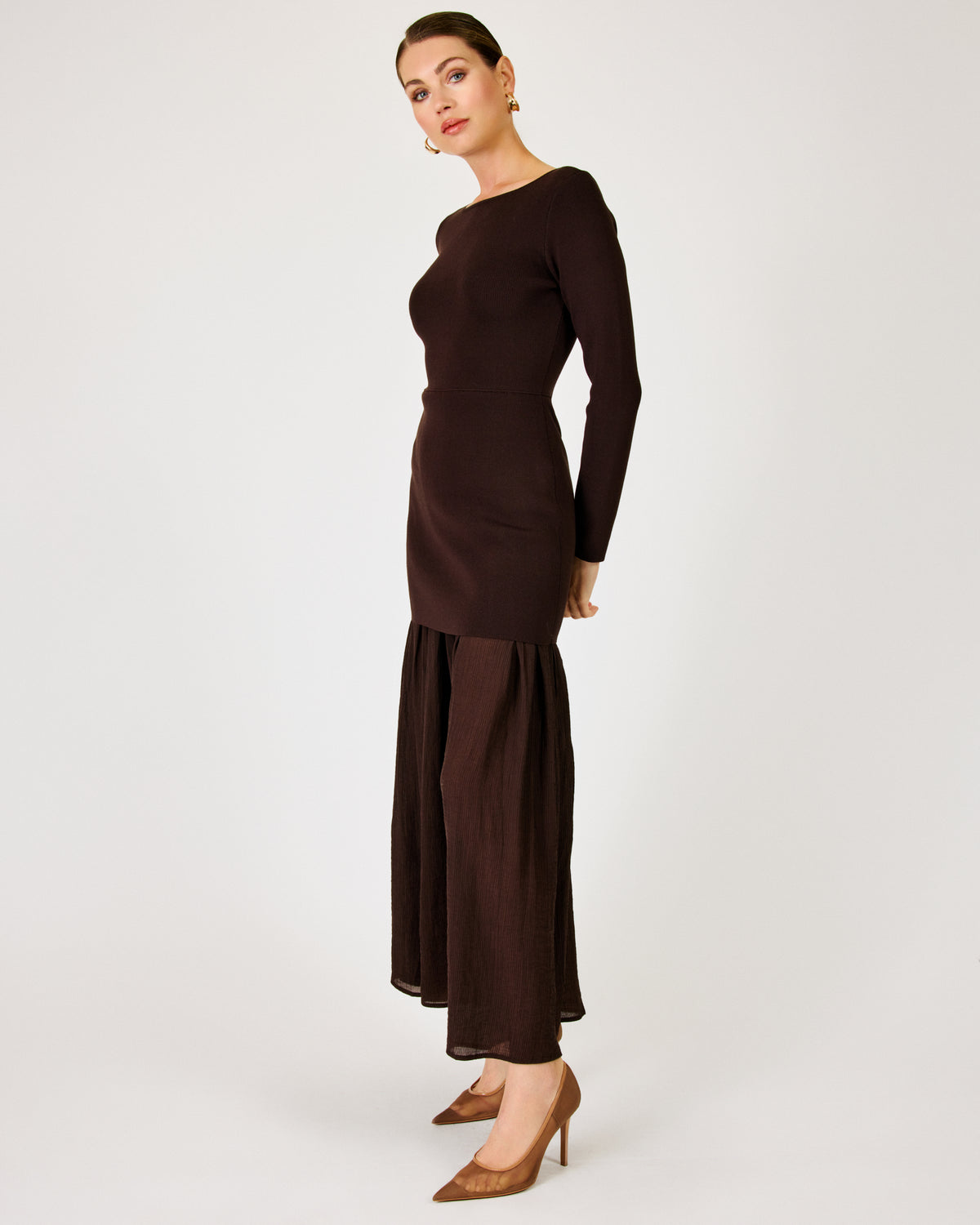 Line + Dot Gemma Dress - Dark Brown-Hand In Pocket