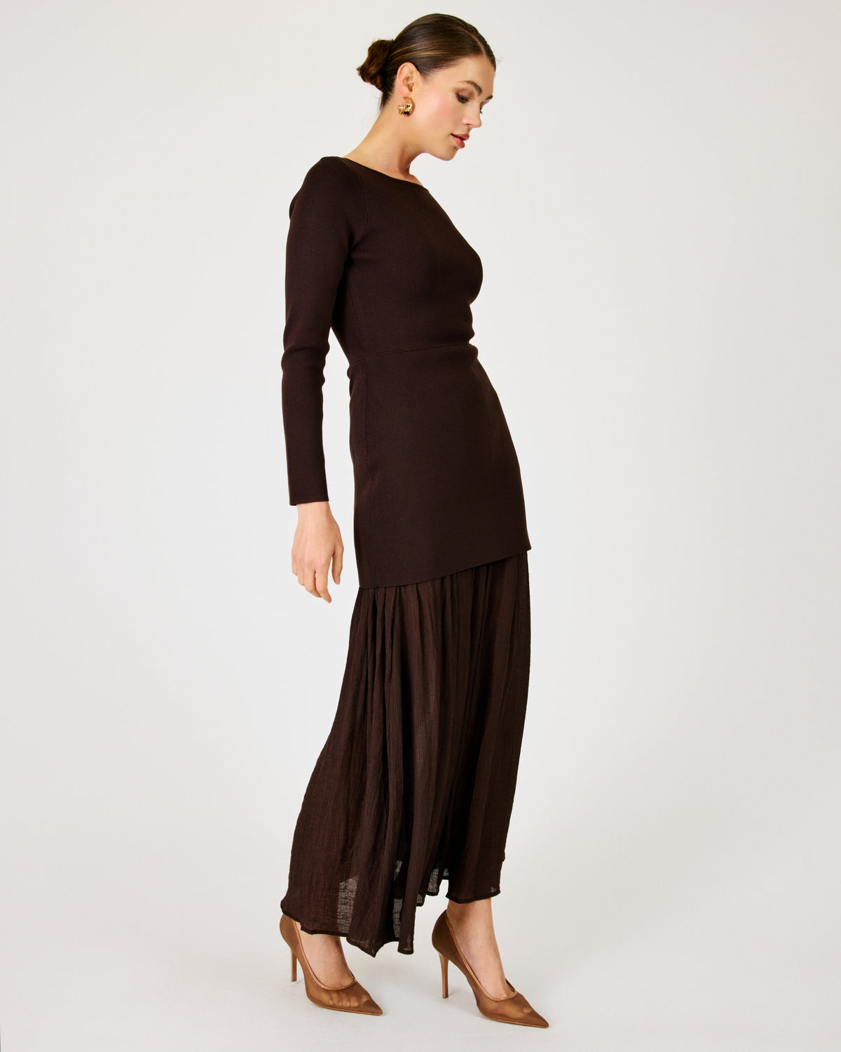 Line + Dot Gemma Dress - Dark Brown-Hand In Pocket