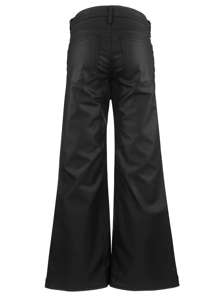 KUT Meg High Rise Fab Ab Wide Leg - Matte Black-Hand In Pocket