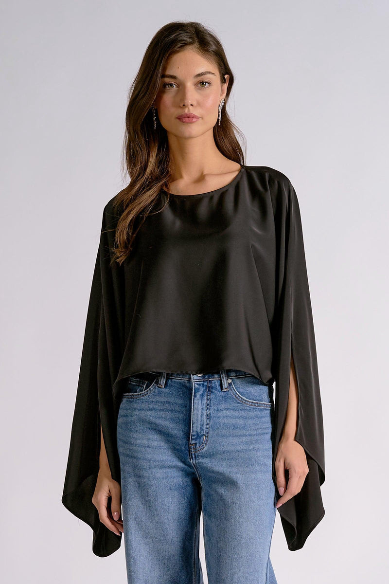 Elan Audrey Cropped Top - Black-Hand In Pocket