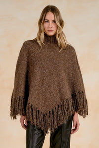 Elan Fringe Turtleneck Sweater - Brown-Hand In Pocket