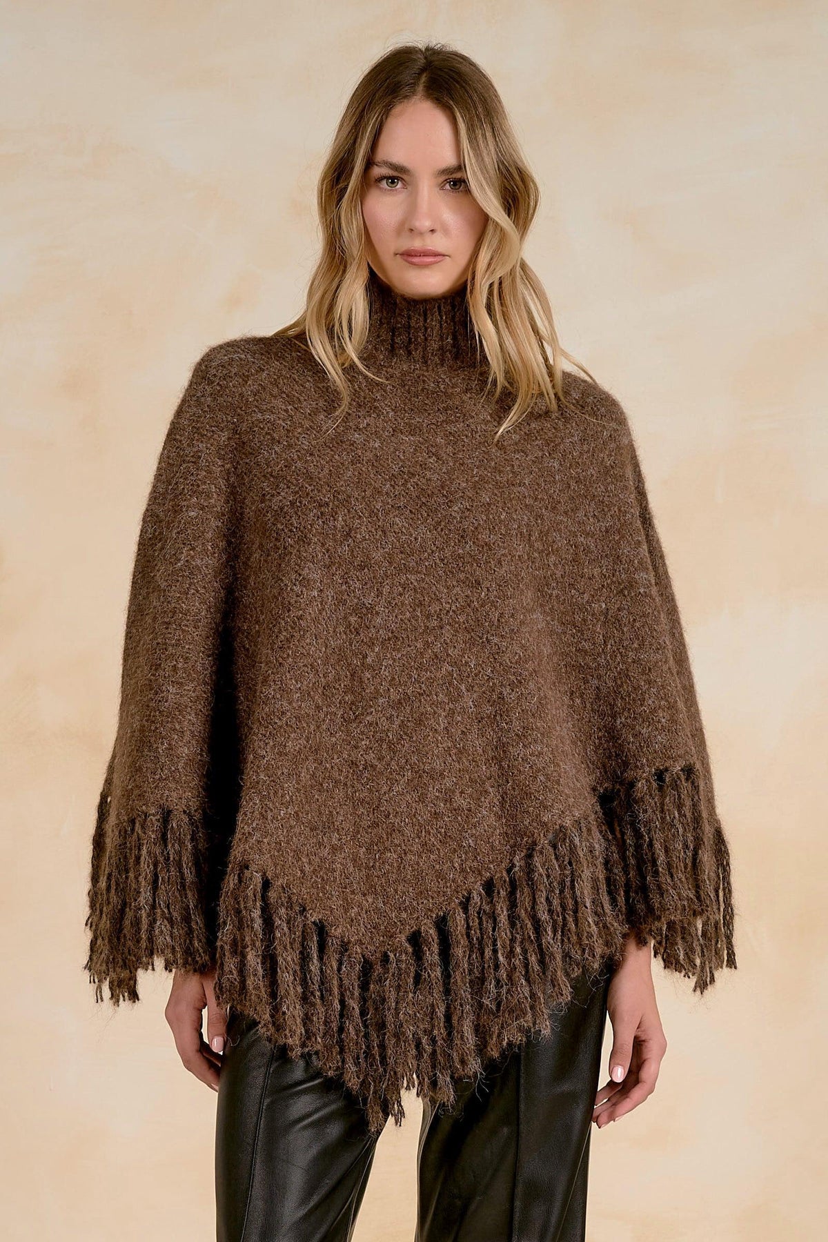 Elan Fringe Turtleneck Sweater - Brown-Hand In Pocket