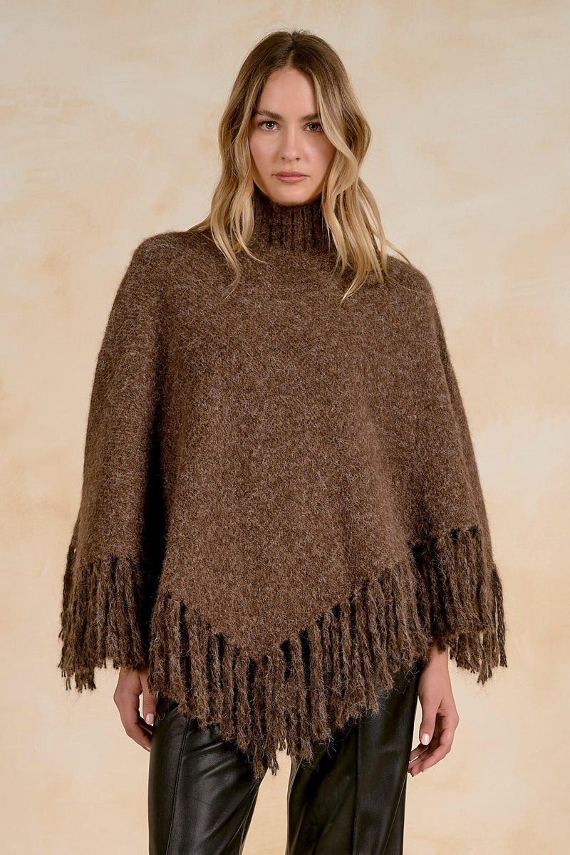 Elan Elise Fringe Sweater - Brown-Hand In Pocket