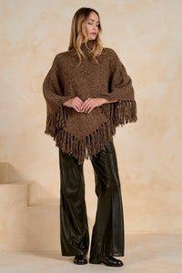 Elan Fringe Turtleneck Sweater - Brown-Hand In Pocket