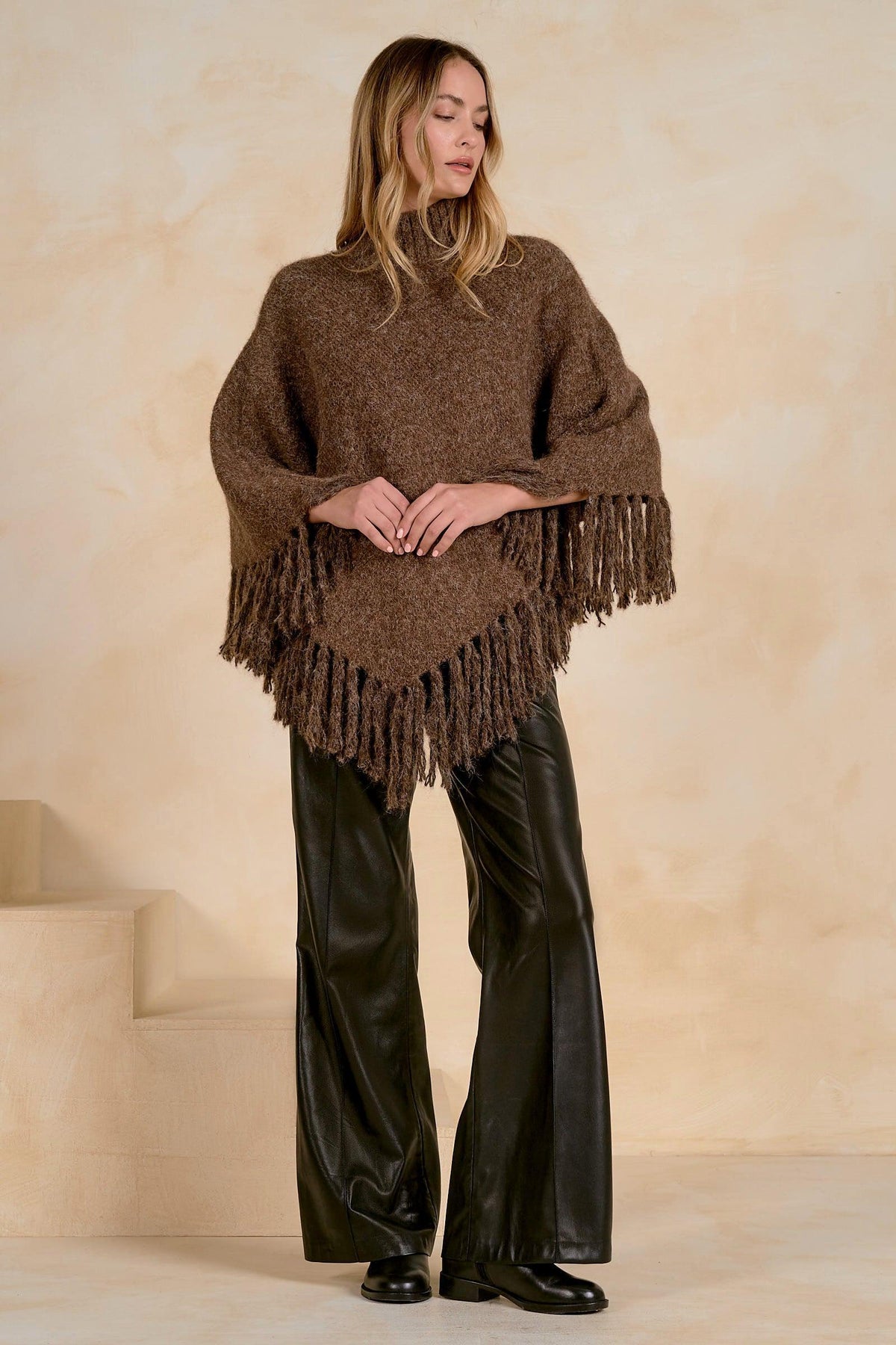 Elan Fringe Turtleneck Sweater - Brown-Hand In Pocket