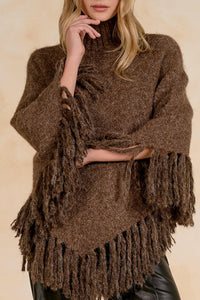 Elan Fringe Turtleneck Sweater - Brown-Hand In Pocket