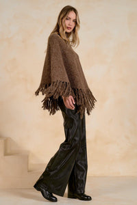 Elan Fringe Turtleneck Sweater - Brown-Hand In Pocket