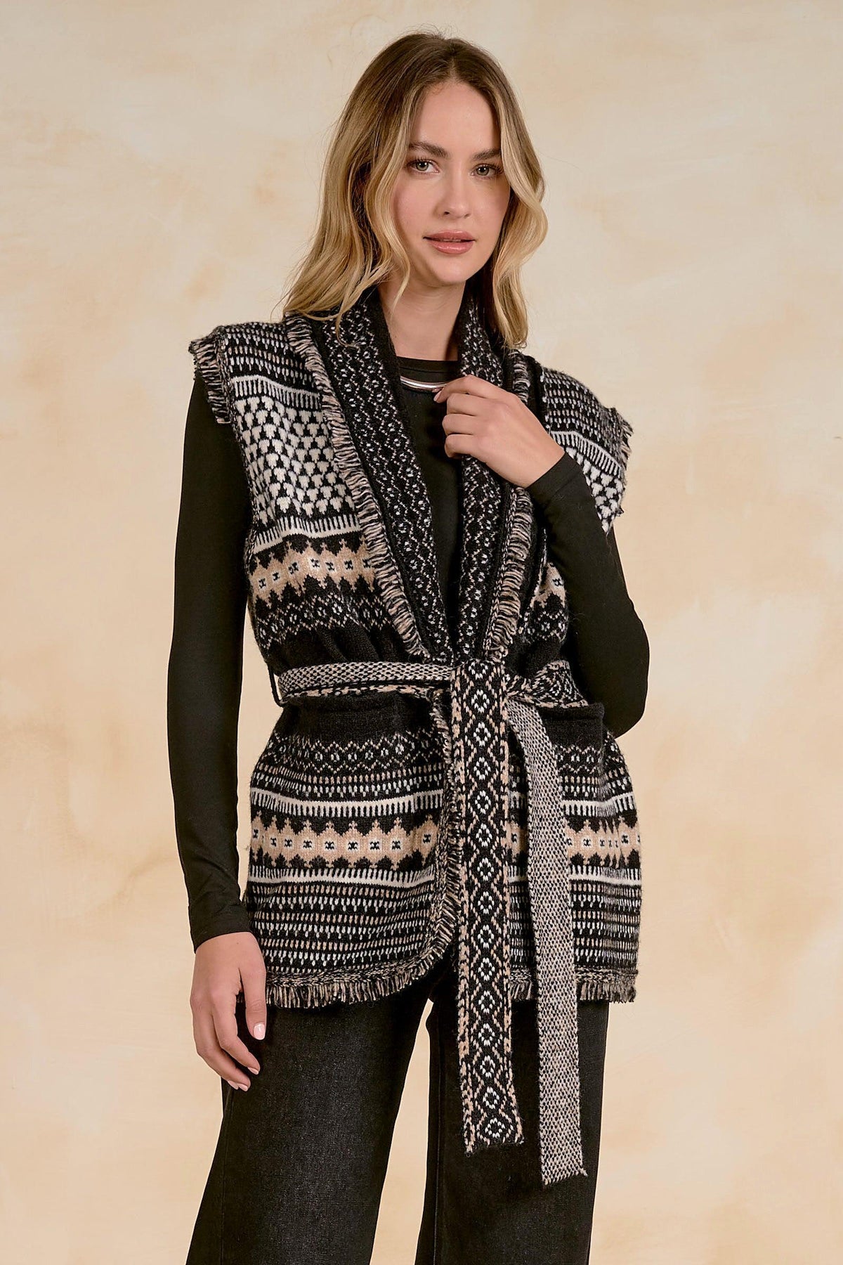 Elan Sleeveless Sweater Cardigan - Black-Hand In Pocket
