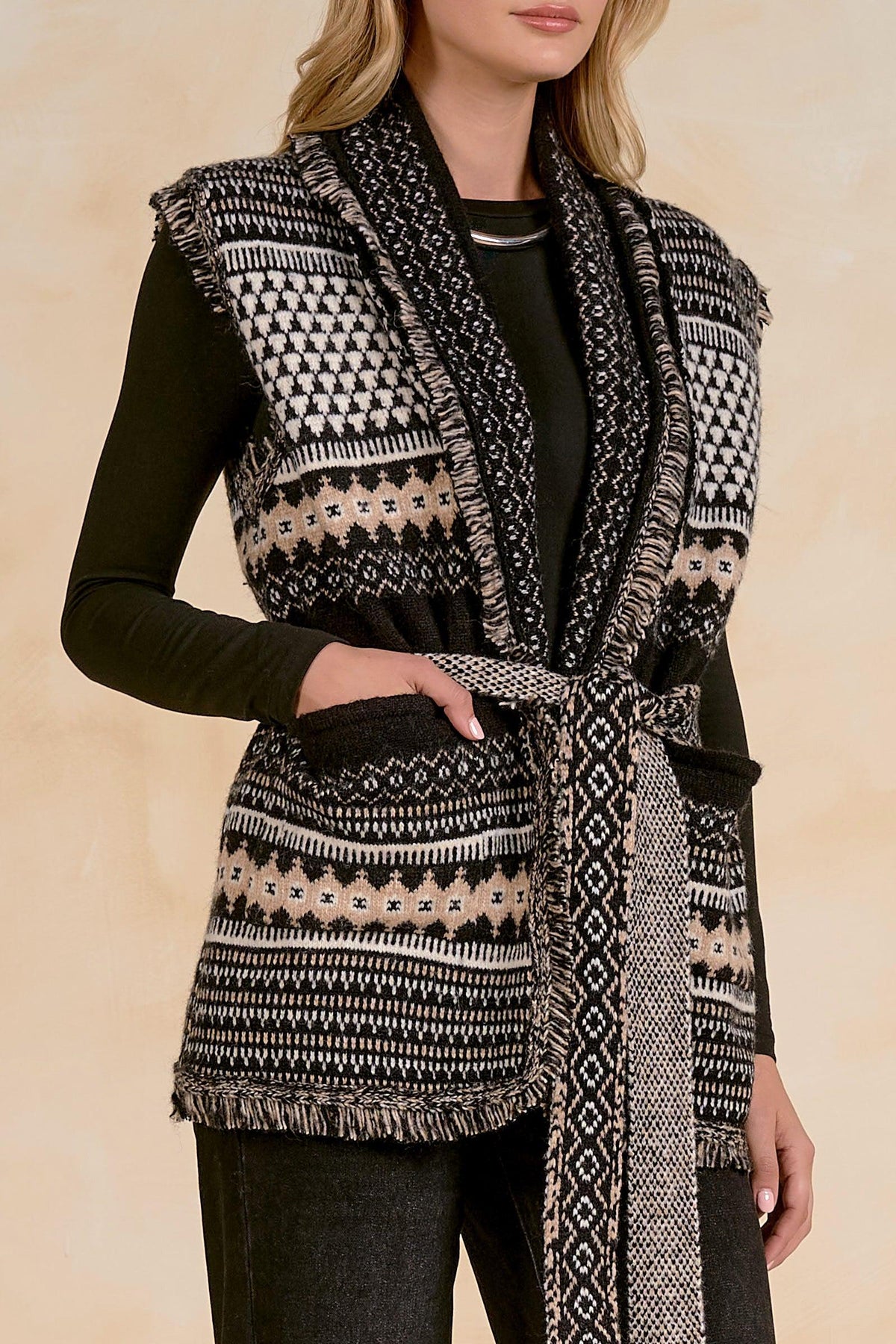 Elan Sleeveless Sweater Cardigan - Black-Hand In Pocket