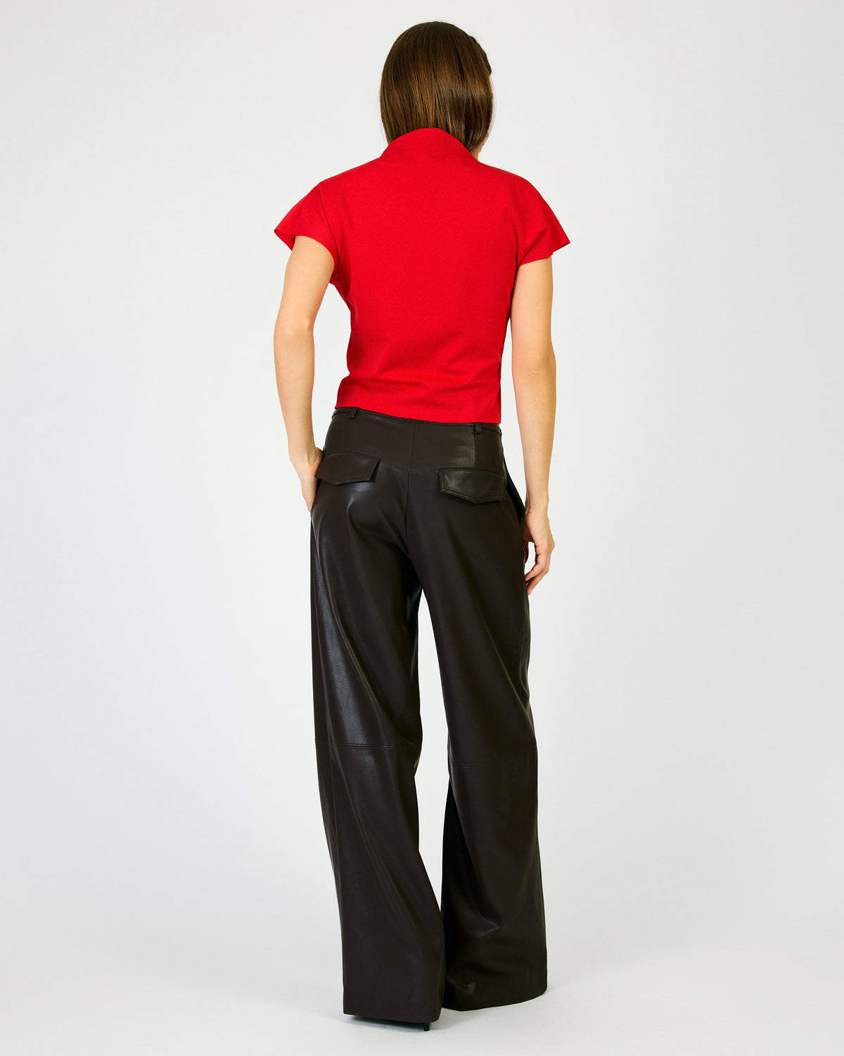 Line + Dot High Neck Lennon Top - Tomato-Hand In Pocket