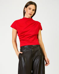 Line + Dot High Neck Lennon Top - Tomato-Hand In Pocket