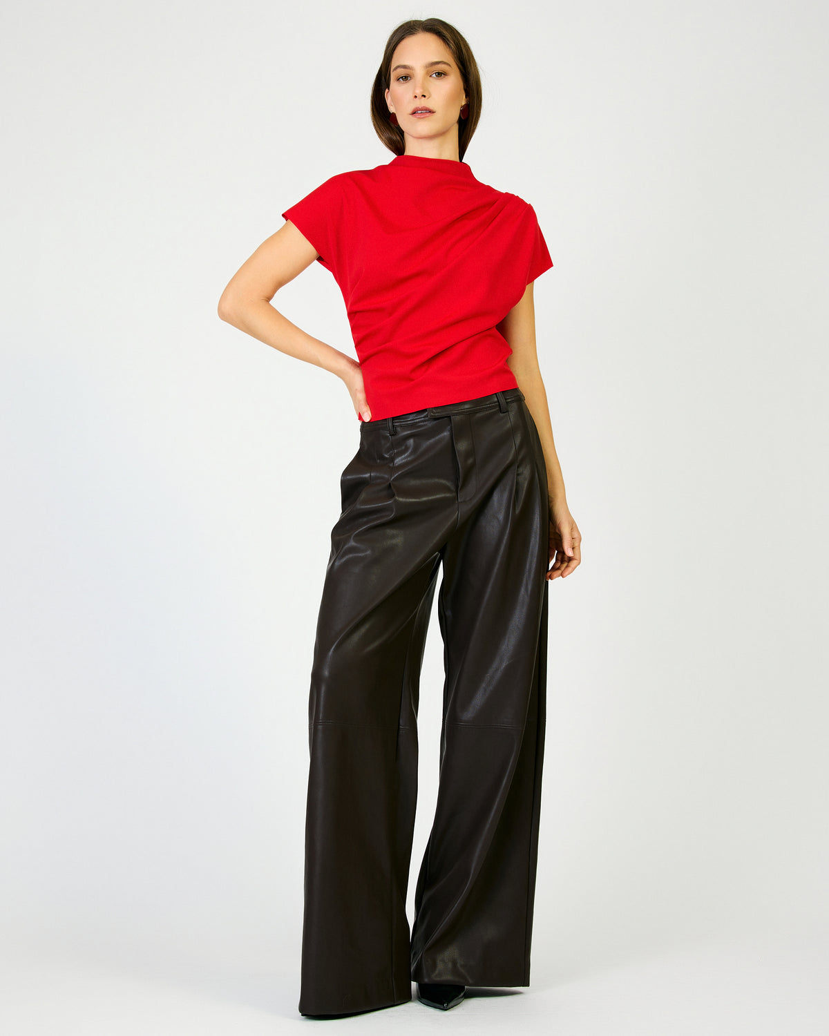 Line + Dot High Neck Lennon Top - Tomato-Hand In Pocket