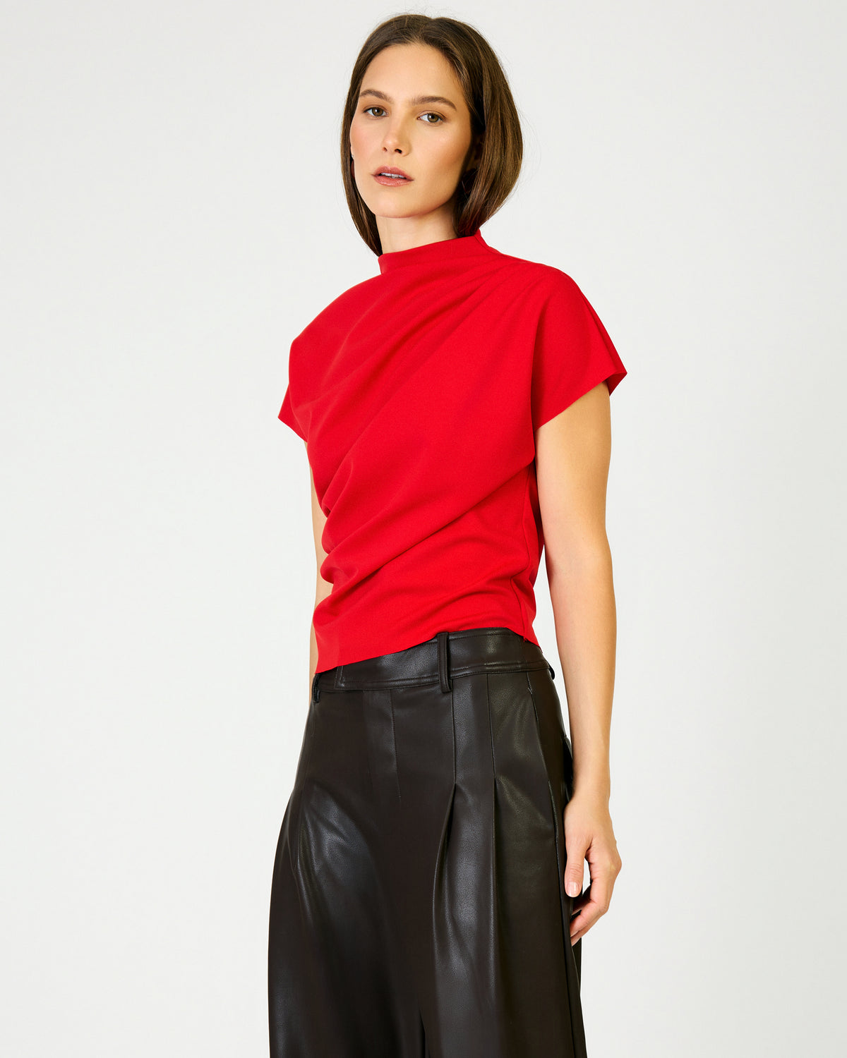 Line + Dot High Neck Lennon Top - Tomato-Hand In Pocket