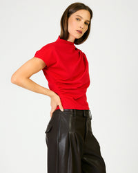 Line + Dot High Neck Lennon Top - Tomato-Hand In Pocket